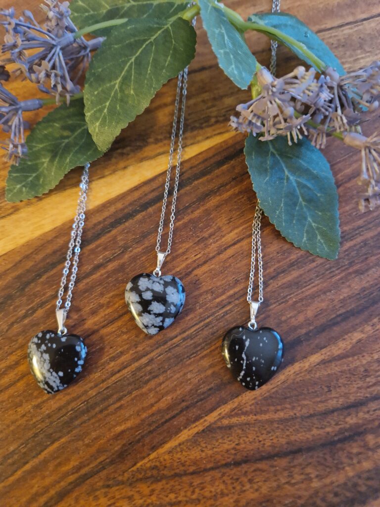 Halsband Obsidian Snöflinga Hjärta