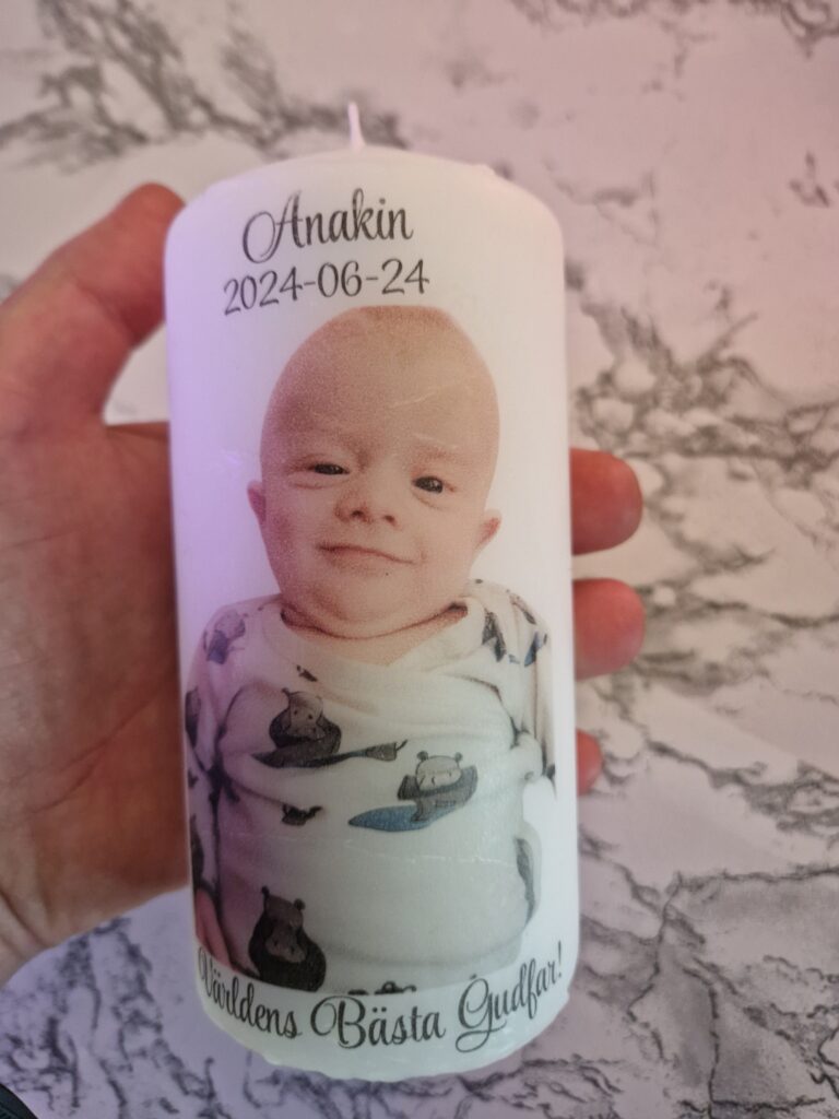 Ljus med foto och text